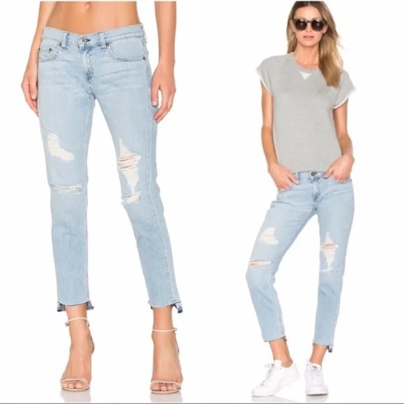 Rag & Bone Jeans • Dre Capri in Marina Step Hem Stretchy Light Wash Blue Size 24 - Picture 2 of 13